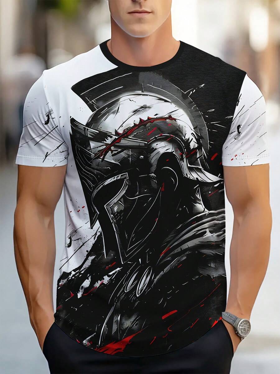 Men's 3D All-Over Print T-Shirt - Dynamic 3D Cube & Text Design, Casual Round Neck Short Sleeve, All-Season Fit, Machine Washable Outdoor & Casual Attire, 3D Layered Print (No Panels)_1 - 黑色 - 查看 1