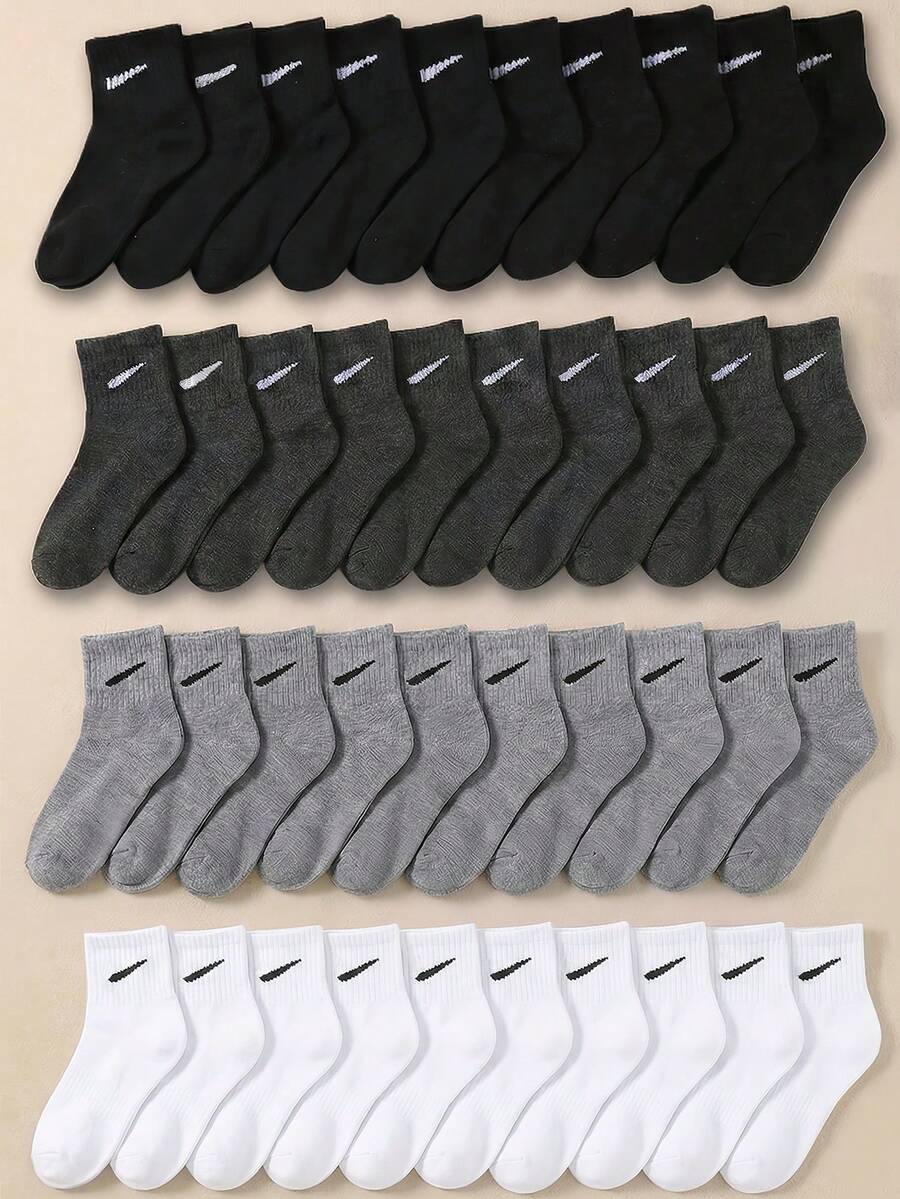 20双儿童船袜，运动袜，适合新学期跑步，适合青少年日常穿着，适合1-16岁男孩女孩，透气柔软舒适，颜色可选：黑色、白色、灰色、深灰色、浅灰色，适合儿童新学期穿着 - 彩色 - 查看 1