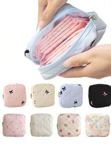 多色卫生巾收纳袋，粉色卫生巾收纳袋，大容量，简约风格，可收纳卫生棉条、卫生巾、护垫，女性必备，条纹化妆包，旅行、学习用品、节日化妆包 - 彩色 - 查看 7