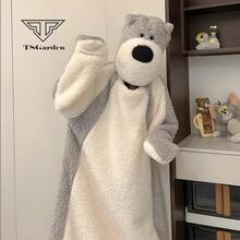 Cute Dog Nightwear Robe, Adorable Loungewear, Soft And Comfortable Pajamas, Super Warm For Spring, Autumn And Winter - Light Grey - View 6