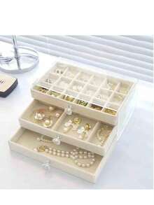 Large Capacity Anti-Oxidation Jewelry Box, High-End Exquisite Earrings, Necklaces, Bracelets Storage Box. Bow-Shaped Velvet Jewelry Holder, Bracelet Stand, Shell Ring Box - Multicolor - View 9