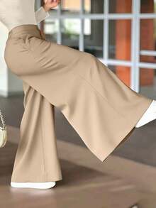 Pantalones anchos y sueltos de pierna ancha tipo maxi para mujer, color blanco, para primavera - Caqui - Ver 2