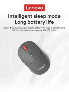 Lenovo 联想WL300Pro无线蓝牙双模可充电鼠标，300mAh电池，1600DPI，符合人体工学设计，静音点击，2.4G/蓝牙稳定连接，办公鼠标，便携式鼠标，笔记本电脑鼠标，台式机鼠标，兼容多种设备 - 黑色 - 查看 6