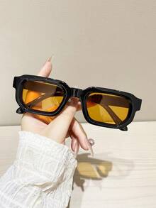 1 Pair Men's Black Square PC Frame Minimalist Solid Color Casual Versatile Street Style Fashion Glasses - Glossy Black - View 2