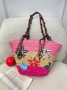 Dedoo 这款春夏时尚海洋风手提包，饰以色彩缤纷的3D立体花卉图案和串珠饰品，散发着波西米亚风情。这款充满度假气息的编织手提包容量大、实用又时尚，是旅行、休闲和海滩漫步的理想之选。 - 彩色 - 查看 9