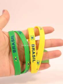 Kit With 4 Brazil Silicone Bracelets (2 Pairs) – Green And Yellow, Unisex - A - 查看 1