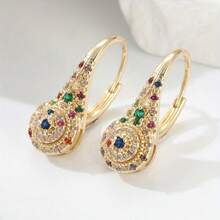 Stylish And Opulent Multi-Hued Synthetic Zirconia Earrings, Chic And Refined Jewelry For Banquets, An Ideal Present For Ladies - Vàng - Xem 7