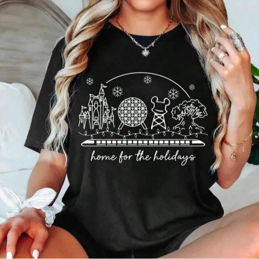 Christmas Four Parks Home For The Holidays-Shirt, Epcot Center-T-Shirt, Very Merry Xmas Party-T-Shirt, Disneyland-Gezinsuitje - 黑色 - 查看 1