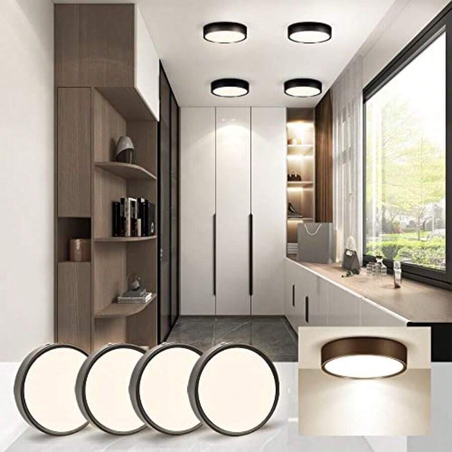 Juego de 4 lámparas de techo LED, 15W, 4000K, 12 cm, plafones de aluminio negro, ideal para salas, baño, dormitorios o cocina-003 - 4000K - Ver 1