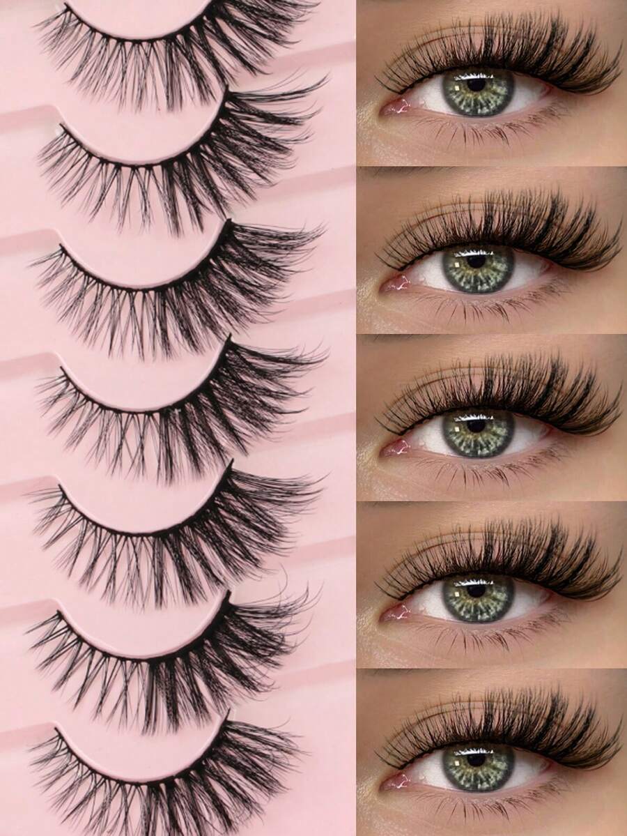 7 Pairs New Cat Eye Lashes Natural Long Lashes Winged End Eye Elongated Eyelashes Foxy Eye Look Faux Mink Eyelashes Makeup Strip Lashes,Lashes,Eyelashes,Fake Lashes - Black - View 1