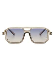 1 Pair Men's Green PC Frame Personalized Double Bridge Gradient Lens Travel Vacation Casual Fashion Fashion Glasses - Translucent Gray - View 3