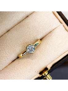 1克拉立方氧化锆18K镀金简约精致可叠戴戒指，女士款 - 黃金色 - 查看 2