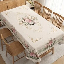 One Simple And Elegant Floral Polyester Tablecloth - Beige And Green Floral Pattern, Suitable For Dining Room, Kitchen, Party Decor - Easy-Clean Tablecloth For Home, Restaurant, Wedding, Birthday Party Decor - Durable And Wrinkle-Resistant Surface - Nhiều màu - Xem 4