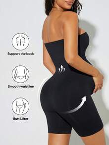 Women's Solid Color Minimalist Bandeau Bodysuit - Black - View 3