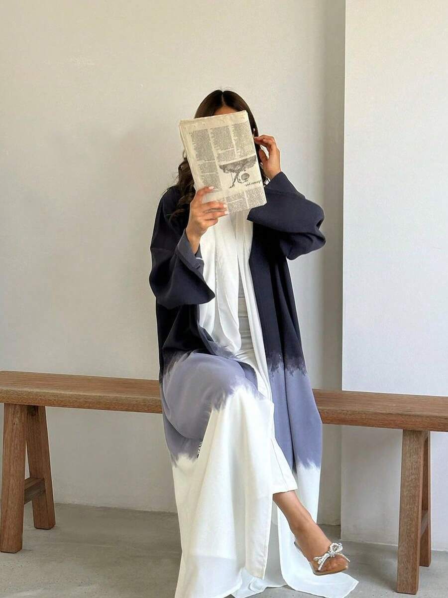 SuofeiMan 新款女士中东穆斯林长袍，时尚扎染印花长款开衫连衣裙，优雅长裙，适合春夏穿着，采用休闲飘逸面料制成 - 紫色 - 查看 1