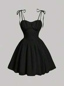 Women's Summer Ruched Corset Dress Sleeveless Spaghetti Strap Sundress Solid Color Tie-Up Mini Party Dress For Vacation Cocktail Streetwear - màu đen - Xem 4