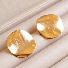 Brinco Oval Escovado Feminino Banhada a Ouro 18K - Dourado - Visão 4