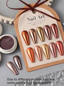 FULL BEAUTY 6件装金属红色镜面指甲粉，情人节Y2K金属色，玫瑰金，橙色，棕色闪粉美甲装饰，节日礼物（女士） - 彩色 - 查看 6
