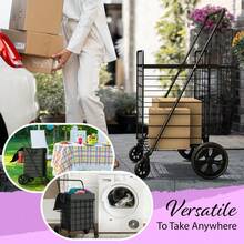 Shopping Cart & Large 360° Swivel Wheels | Foldable Collapsible & Lightweight | Perfect For Groceries Laundry Utility Cart - Black - Black - View 5