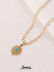 1 st mode rostfritt stål guldpläterad natursten solberlock halsband hjärtkedja halsband för kvinnor fest bästa vän presenter - halsband - Visa 4