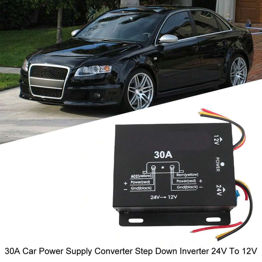 Convertidor de corriente para coche de 30 A, inversor reductor de 24 V a 12 V - Negro - Ver 1