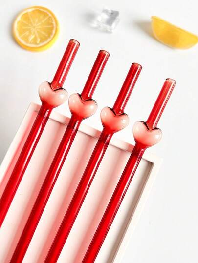 2/5 قطع قش زجاجي كرتوني جميل مع قلب أحمر مفرغ، لأكواب المياه، مجموعة أدوات مائدة قابلة لإعادة الاستخدام بقش شفاف منحني مع فرشاة تنظيف، للمطبخ والمشروبات الباردة والحليب والشاي والقهوة والعصائر والمخفوقات، للمنزل والمطاعم وحفلات الكوكتيل والعودة إلى المدرسة والسفر وديكورات حفلات الزفاف والهدايا المضحكة للصديقات/الأصدقاء والعائلة والأعياد والهدايا الصيفية