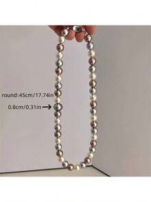 1pc Elegant Freshwater Pearl Necklace - Mixed Candy Color Luxury Women's Clavicle Chain Suitable For Daily Wear And Gifting - Multicolor - View 2