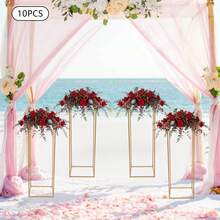 10Pcs Geometric Metal Stands, 23.62in/31.4in Tall Wedding Flower Vase Holders, Party Road Lead, Gold Wedding Flower Stand For Floral Arrangement With A Small Hammer, Easy To Mount - 金色80cm高 - 查看 5