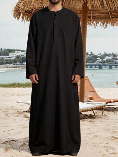 Men's Casual Long Robe, Middle Eastern Clothing, Long Sleeve Kaftan