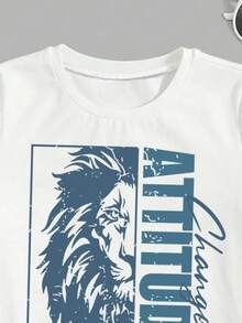 Bộ 2 món đồ mặc nhà mùa hè cho bé trai, áo thun và quần in hình sư tử. - Màu xanh lam - Xem 4