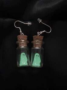 1件装夜光幽灵耳环配玻璃许愿瓶吊坠项链套装 - 彩色 - 查看 2