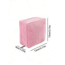 1pc Menstrual Pad Storage Bag, Corduroy Menstrual Pad Storage Bag, Multifunctional Storage Bag, Portable Storage Bag, Makeup Lipstick Bag, Large Capacity Can Accommodate Menstrual Pads, Panty Liners, And Tampons, Study Supplies Storage Bag, Coin Purse, Pencil Case, Girls' Coin Bag, Makeup Storage, Essential For Girls, Good Choice For Going Out Makeup Bag - 1PC-pink - View 4