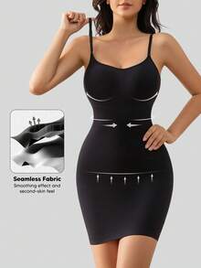 Adjustable Strap Tummy Control Sculpting Shapewear Slip - Black - View 5