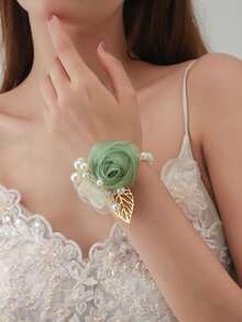 1pc/2pcs/6pcs Green Rose With Lace, Small Flowers, Beads And Gold Leaves High-End Corsage And Wrist Flower For Groom, Bride, Groomsman, Bridesmaid Wedding, Engagement, Party, Banquet, Anniversary, Event - Multicolor - View 9