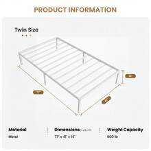 SHA CERLIN Twin/Full/Queen/King Size Bed Frame, White, 14 In Metal Platform Bed With Heavy Duty Steel Slat Support, Under-Bed Storage Space, No Box Spring Needed, Easy Assembly, Stable Structure, 800 LB Weight Capacity - 白色 - 查看 8