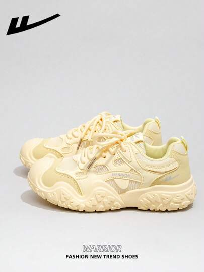  1双 WARRIOR 女士厚底系带软底休闲鞋，低帮户外平底鞋，圆头低跟防滑纯色优雅软底徒步鞋，适合学生、毕业照、平底鞋、低帮皮面运动滑板鞋