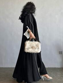 Abaya Cardigan Robe, Elegant Long Robe, European & Dubai Style - Black - View 2