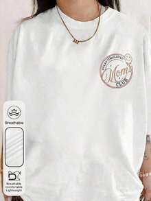 Valentine Outfits For WomenWomen's Summer Overstimulation Mom Club Graphic Print Round Neck Short Sleeve Simple Casual Everyday Black Plus Size-Shirt - 白色 - 查看 4