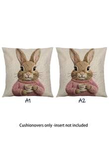 2 件装复活节主题抱枕套，印有复活节彩蛋和兔子图案，复古亚麻材质，隐形拉链封口，可机洗，家居装饰抱枕套，适用于沙发、客厅、卧室，不含枕芯 - 彩色 - 查看 12