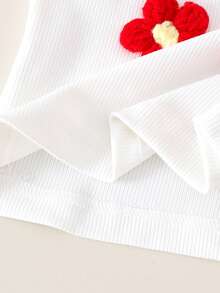 2pcs Baby Girls Cute Floral Knit White Top + Red Skirt Set, Summer Outfit - Red - View 5