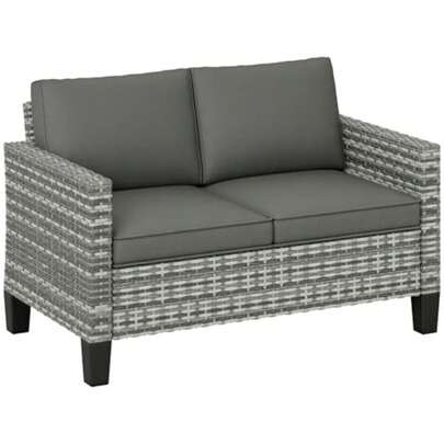 2 Seater Rattan Sofa With Cushions Wicker Garden Loveseat With Armrests Outdoor Garden Sofa Couch With Steel Frame For Balcony Porch Light Grey