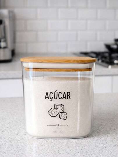 Kit Pote Hermético para Café e Açúcar com Tampa de Bambu