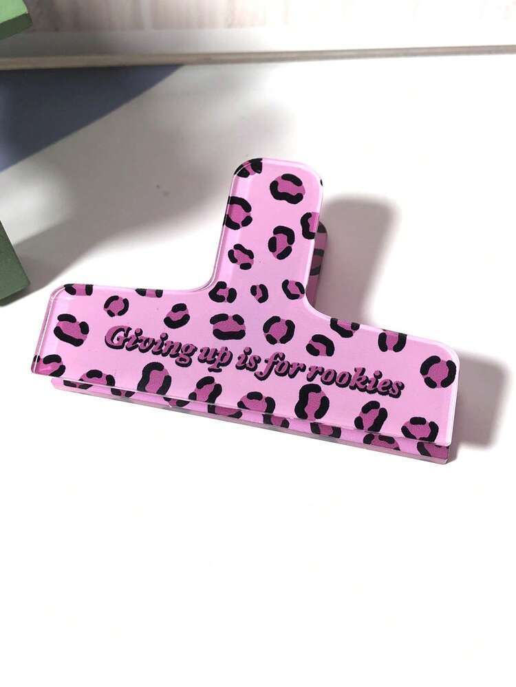 1Pc Leopard Print Letter Pink Clip Book Accessories Sweet Girl Test Paper Organizing Clip Multifunctional Storage Clip Durable Sturdy Versatile Classic Fashionable Large - Multicolor - View 2