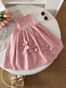 bearleader 女童可爱蝴蝶结荷叶边无袖连衣裙，粉色时尚夏季生日派对服装 - 粉色 - 查看 1