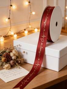 1PC Wine Red Gold Foil Print Polyester Satin Ribbon (2cm X 20m) - Decorative Glitter Taffeta Ribbon For Gift Wrapping, Bow Making, Wedding Decor, Party, Holiday, Crafting, Floral Bouquet, DIY Projects, Hair Accessories, Decoration For Bridal, Birthday, Christmas, Valentines, Event Planners, Crafters, Small Business - 紅色 - 查看 5
