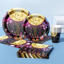 Disco Night Disposable Plate, Napkin, Cup Set, Plates, Napkins And Cups Party Supplies, Serves 8 Guests, Disposable Paper Plates Party Tableware Suitable For Birthday, Wedding, Theme Party, Family Picnic - Multicolor - View 3