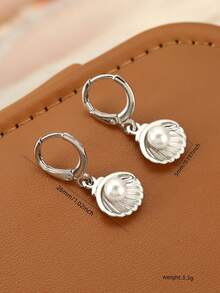 1 Pair Of Fashionable Shell Shaped Pearl Earrings, Simple And Exquisite, Suitable For Women's Daily Wear, Can Be Given As Gifts To Friends And Lovers - Pearl Earrings - View 3