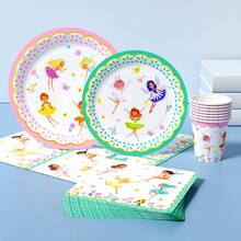 Watercolor Fairy Disposable Plate, Napkin, Cup Set, Plates, Napkins And Cups Party Supplies, Serves 8 Guests, Disposable Paper Plates Party Tableware Suitable For Birthday, Wedding, Theme Party, Family Picnic - Multicolor - View 3