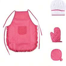 儿童过家家烹饪烘焙套装，4/11件套，含儿童围裙、厨师帽和烹饪用具，角色扮演厨房玩具，男女童生日礼物 - 粉色 - 查看 7