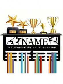 1pc Customized Metal Sports Medal Display Rack - 12 Hooks & Display Platform Can Hold 60+ Medals, Engraved With Name/Event, With "Never Give Up" Inspirational Design Elegant Wall-Mounted Sports Trophy Organizer - Home Decor For Football Honors & Achievements, Medal Hanging Display Rack, Modern Stylish, Perfect Gift For Christmas, Valentine's Day, Mother's Day, And Graduation - Multicolor - View 5